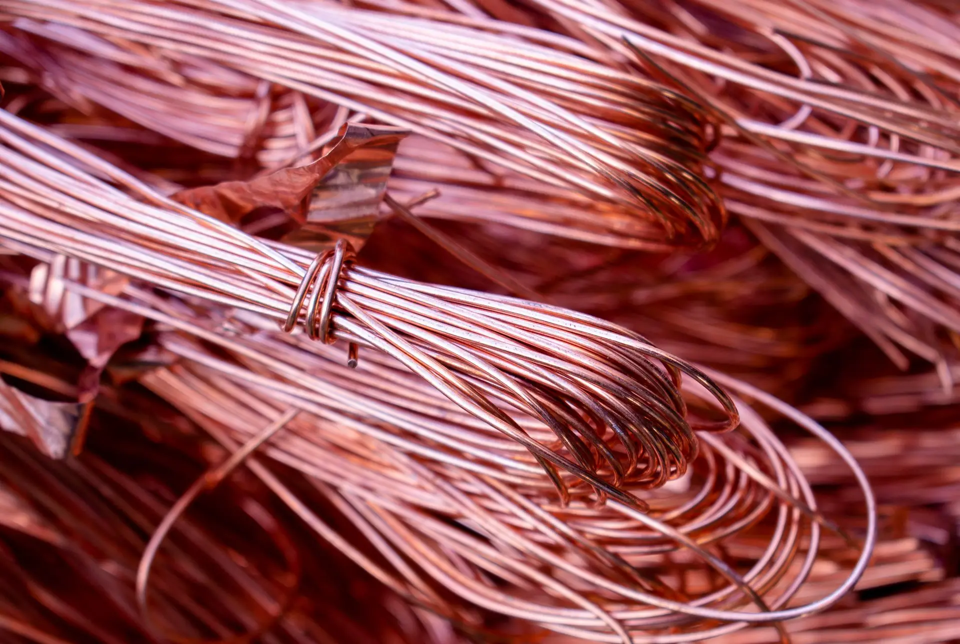 Bundles of bare bright copper wire